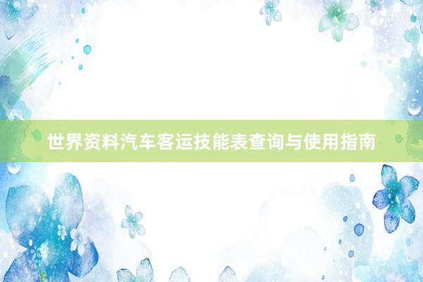 世界资料汽车客运技能表查询与使用指南